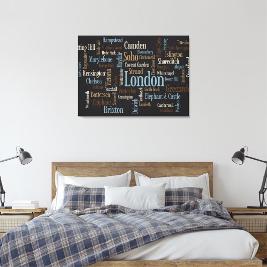London Text Map Canvas Afdruk (Insitu (Slaapkamer))