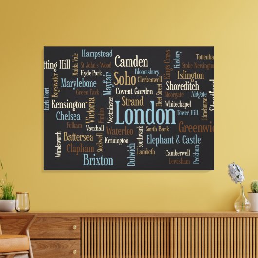 London Text Map Canvas Afdruk (Insitu (Woonkamer))