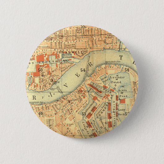 London Thames  Map Ronde Button 5,7 Cm (Voorkant)