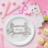London Tower Bridge Black en White Ink Tekening Papieren Bordje (Feest)