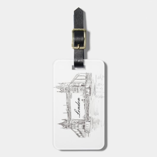 London Tower Bridge Black Ink Classic Tekening Bagagelabel (Voorkant verticaal)