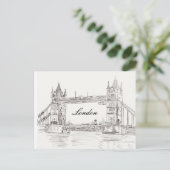 London Tower Bridge Black Ink Classic Tekening Briefkaart (Staand voorkant)