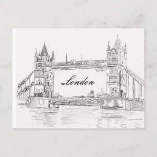 London Tower Bridge Black Ink Classic Tekening Briefkaart