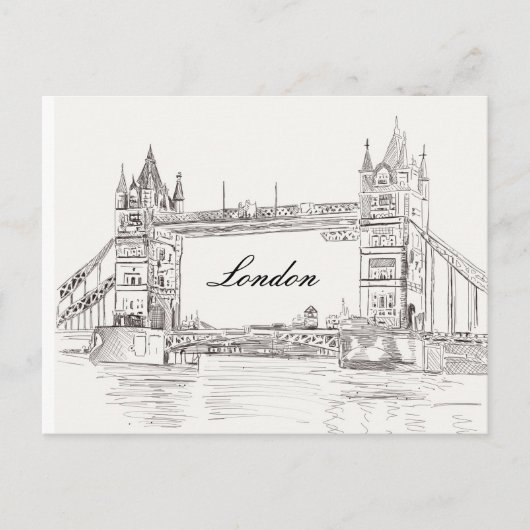London Tower Bridge Black Ink Classic Tekening Briefkaart (Voorkant)
