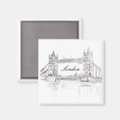 London Tower Bridge Black Ink Classic Tekening Magneet (Voorkant / Achterkant)