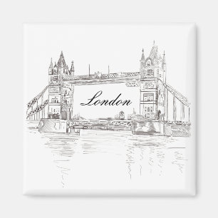 London Tower Bridge Black Ink Classic Tekening Magneet