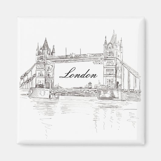 London Tower Bridge Black Ink Classic Tekening Magneet (Voorkant)