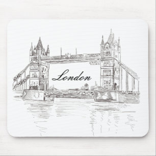 London Tower Bridge Black Ink Classic Tekening Muismat