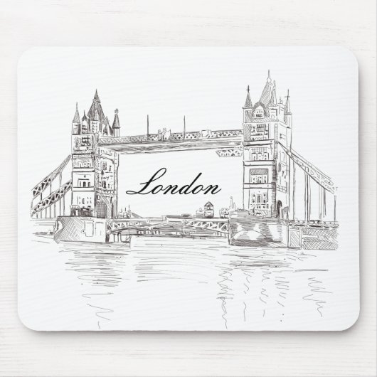 London Tower Bridge Black Ink Classic Tekening Muismat (Voorkant)