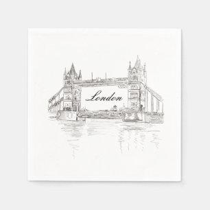 London Tower Bridge Black Ink Classic Tekening Servet