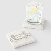 London Tower Bridge Black Ink Classic Tekening Stenen Onderzetter (Zijkant)