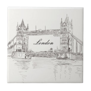 London Tower Bridge Black Ink Classic Tekening Tegeltje