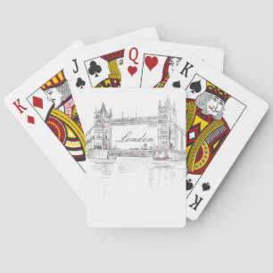 London Tower Bridge Black Ink Illustratie Pokerkaarten