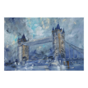 London Tower bridge blauwgroen grijs avondschilder Foto Afdruk