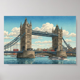 London Tower Bridge Japanese Woodblock Print