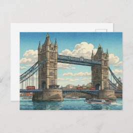 London Tower Bridge Japanese Woodblock Print Briefkaart