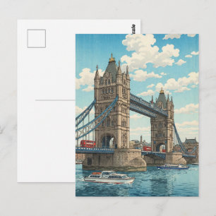 London Tower Bridge Japanse Houtblokprint Briefkaart