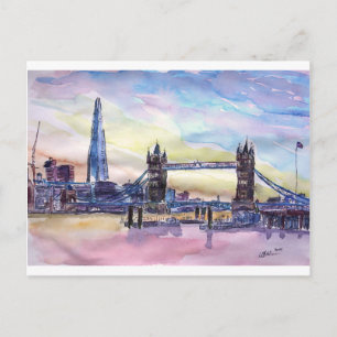 London Tower Bridge met The Shard bij schemering Briefkaart