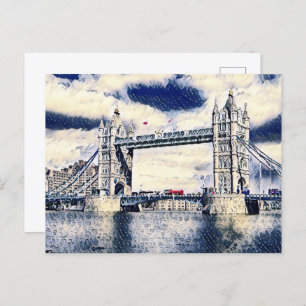London Travel Vacation Waterverf Art Briefkaart