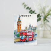 London UK Bus Travel Watercolor Briefkaart (Staand voorkant)