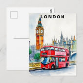 London UK Bus Travel Watercolor Briefkaart (Voorkant / Achterkant)