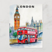 London UK Bus Travel Watercolor  Briefkaart (Voorkant)