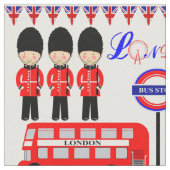 London UK Cute Royal Queens Guard Red Bus Pattern Stof (Close Up)