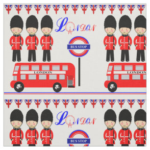 London UK Cute Royal Queens Guard Red Bus Pattern Stof