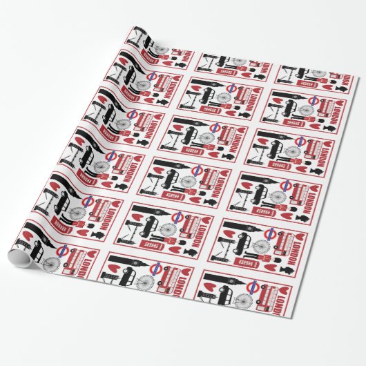 London UK Icons Gift Wrap, Red, Black, Union Jack Cadeaupapier (Uitgerold)