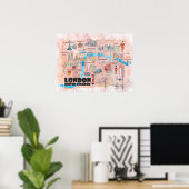 London UK Illustrated Map met Landmarks Poster (Thuiskantoor)