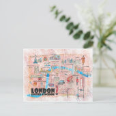 London UK Illustrated Map met Main Roads Briefkaart (Staand voorkant)