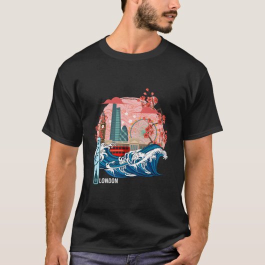 London Uk Japanese Great Wave Kanagawa T-shirt (Voorkant)