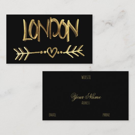 London UK Love Black en Gold Typography Elegant Visitekaartje (Voorkant / Achterkant)