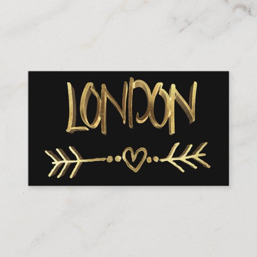 London UK Love Black en Gold Typography Elegant Visitekaartje (Voorkant)