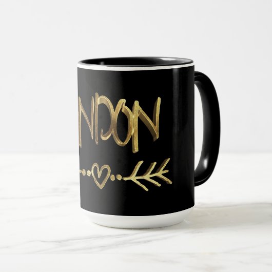 London UK Love Black Gold Typography Elegant Mok (Voorkant rechts)