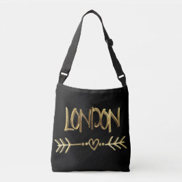 London UK Love Gold Typography Elegant Crossbody Tas