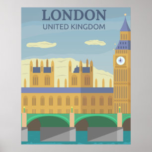 London, UK  Retro Travel Poster