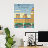London, UK Retro Travel Poster (Thuiskantoor)