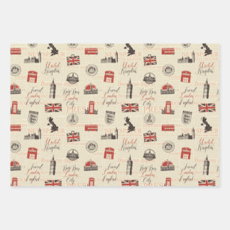 London UK Street Gift Wrapping Paper Set of 3