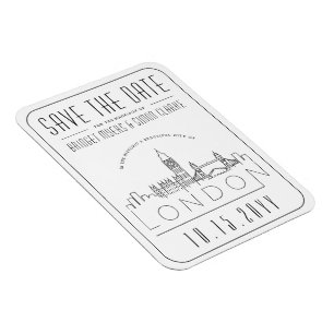 London, UK Wedding Stylized Skyline Save the Date Magneet