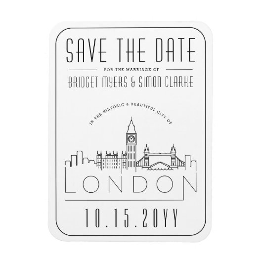 London, UK Wedding Stylized Skyline Save the Date Magneet (Verticaal)