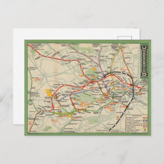 London Underground Railways Map Briefkaart (Voorkant / Achterkant)