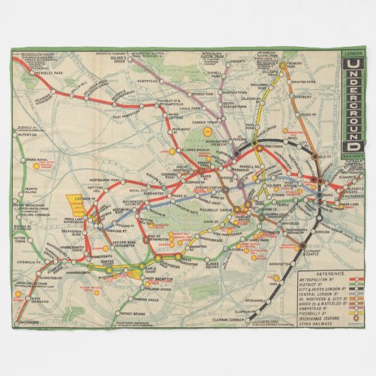 London Underground Railways Map Fleece Deken (Voorkant (Horizontaal))