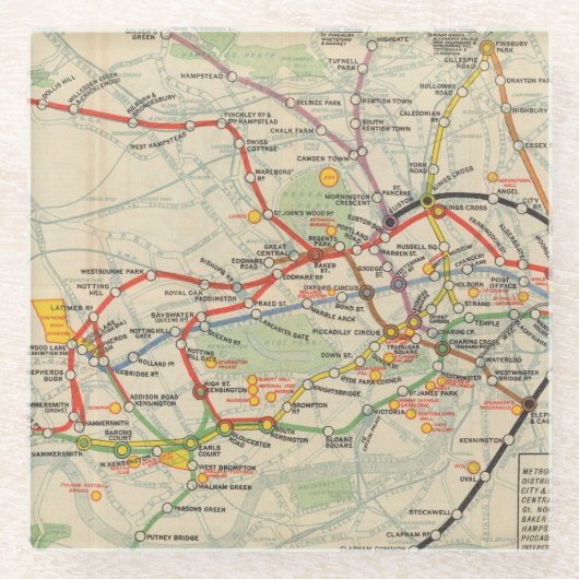 London Underground Railways Map Glazen Onderzetter (Voorkant)