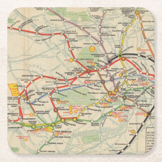 London Underground Railways Map Kartonnen Onderzetters (Voorkant)