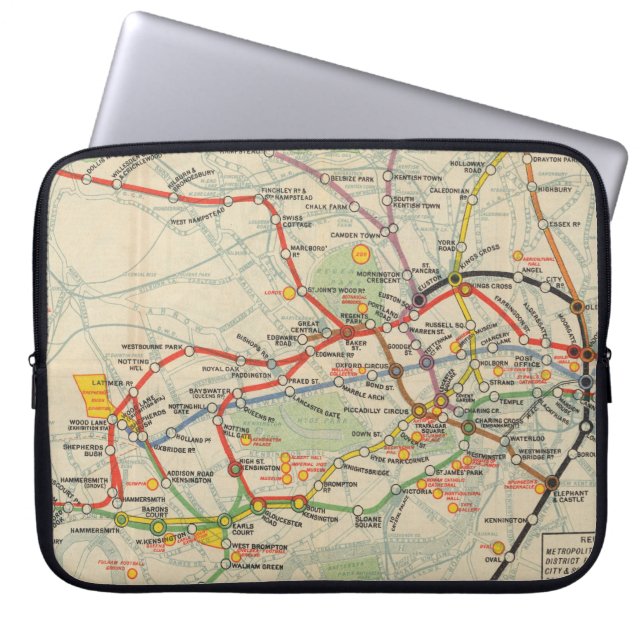 London Underground Railways Map Laptop Sleeve (Voorkant)