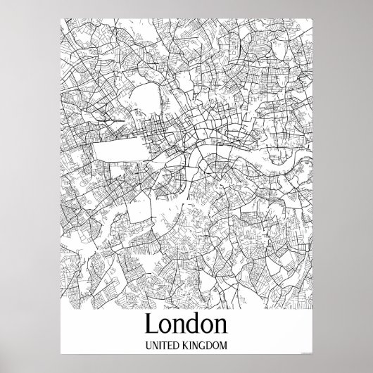 London United Kingdom Black & White City Map Poster (Voorkant)