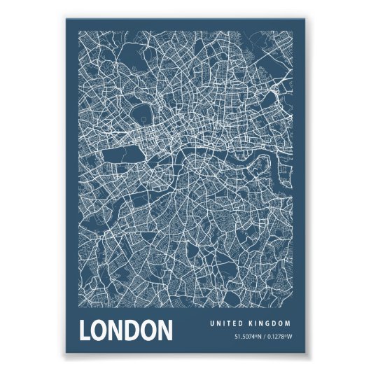London - United Kingdom Blueprint City Map Foto Afdruk (Voorkant)