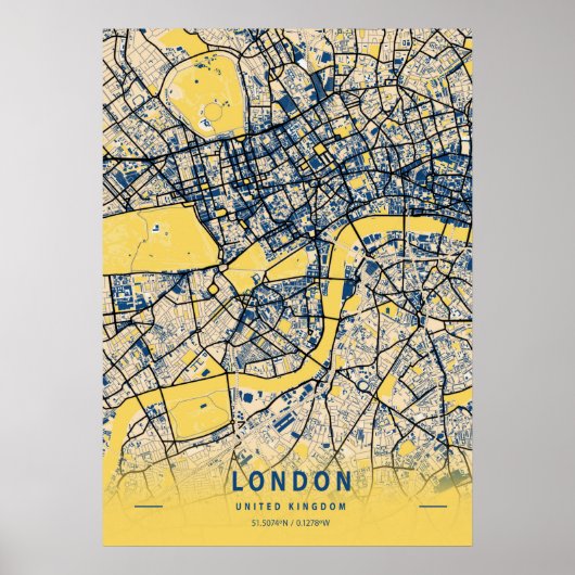 London - United Kingdom Yellow City Map Poster (Voorkant)