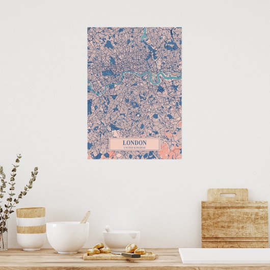 London - Verenigd Koninkrijk Breezy City Map Poster (Keuken)